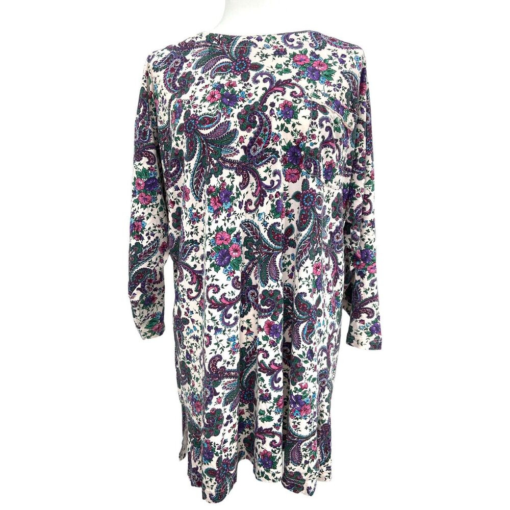 Victorias Secret Womens Gold Label Shirt M/L White Paisley Long Pajama Shirt
